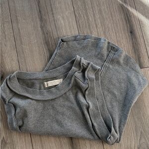 Gray Ribbed Exposed Seam Knit Top